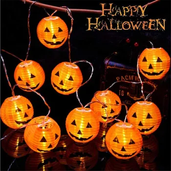 10/20 светодиодов, тыквенные фонарики на Хэллоуин, гирлянды, 3D-фонарь на Хэллоуин из бумаги в виде тыквы для вечеринки в помещении на открытом воздухе
