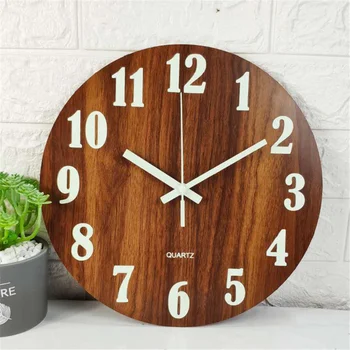 12-Дюймовые деревянные светящиеся настенные часы, бесшумные, не тикающие Кухонные настенные часы с ночниками для гостиной