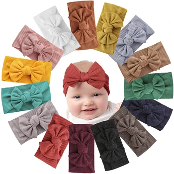15 Цветов, мягкие Широкие детские повязки в полоску с бантом для волос 4,5 дюйма, Повязки на голову, Тюрбан для девочек, Аксессуары для волос для новорожденных