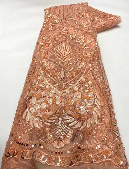 2022 Элегантная африканская ткань из бисера, Высококачественная Кружевная вышивка, тюлевое кружево из бисера для свадебного платья