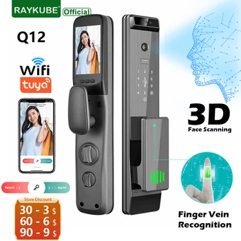 2023 Новый Q12 Tuya WiFi Распознавание вен пальцев и 3D Умный Дверной замок для лица со Встроенным глазком HD-камера 24-часовая фотосъемка