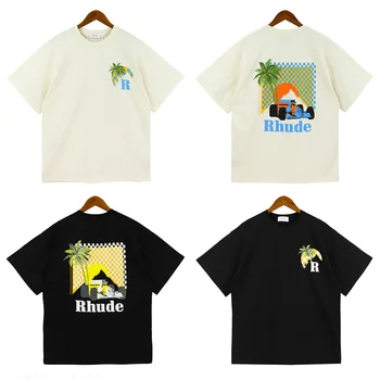 2023ss Футболка Rhude Для мужчин И женщин, высококачественная футболка Moonlight Tropic, простые стильные футболки
