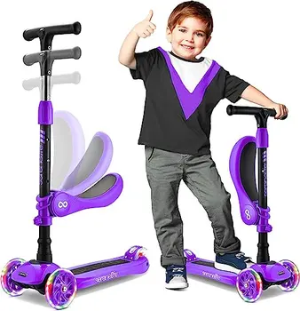 3-колесный Регулируемый Фиолетовый скутер для детей - 2-в-1, Игрушечные скутеры с сиденьем