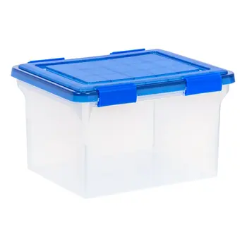 , 32-Литровая прокладка WeatherPro ™, Прозрачный пластиковый ящик для хранения юридических файлов с синей крышкой