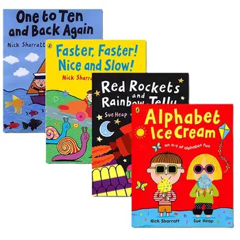 4 Книги/набор, Книга с алфавитом, мороженым и другими рифмами, Китайская английская книга, детская книга