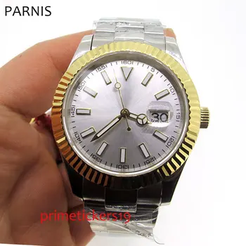 40 мм стерильный циферблат PARNIS стальной корпус сапфировое стекло дата светящийся механизм с автоподзаводом мужские часы PA1065
