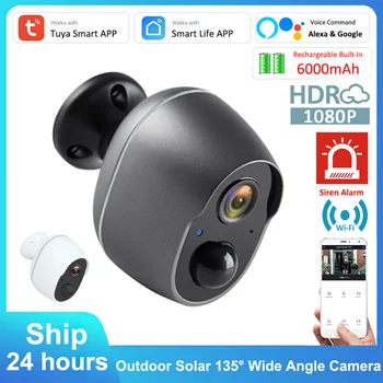 Alexa Google Tuya 3MP Аккумуляторная Сирена Беспроводной WiFi CCTV Безопасности Солнечный IP66 Наружный Инфракрасный Аудио Видеонаблюдение FHD Камера