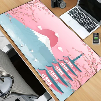Almofada de mouse de borracha para laptop estilo flor de cerejeira rosa japonesa almofada de mouse grande almofada de teclado