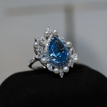 Amorita boutqiue Ab Fine Jewelry Камень Аквамаринового цвета 925 серебряное Кольцо с Каплевидным Дизайном