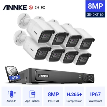 ANNKE 8CH 8MP Ultra HD PoE Сетевая Система видеонаблюдения 4K H.265 Видеорегистратор видеонаблюдения 8MP H800 Аудио в POE CCTV Bullet Cameras