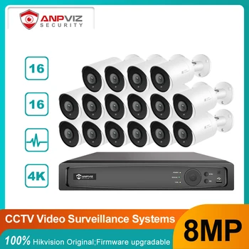 Anpviz 16CH 4k NVR 8MP POE IP-камера Система Внутренней/Наружной IP-камеры Комплект Видеонаблюдения IP66 30m P2P