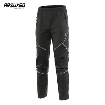 ARSUXEO/ Зимние флисовые Велосипедные брюки, мужские ветрозащитные MTB-брюки, Дышащие Светоотражающие брюки, Водонепроницаемые спортивные брюки с подогревом