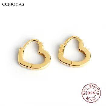 CCFJOYAS 100% Стерлингового Серебра 925 Пробы, Полые Серьги-кольца в форме сердца для Женщин, Европейская и американская Пряжка для Любви, Изысканные Ювелирные Изделия