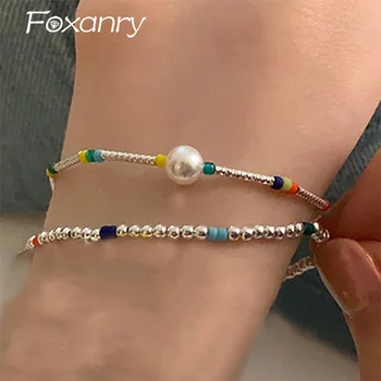 Foxanry, разноцветные браслеты-цепочки из бисера для женщин, пар, корейские модные Элегантные украшения с геометрической улыбкой на лице, вечерние подарки