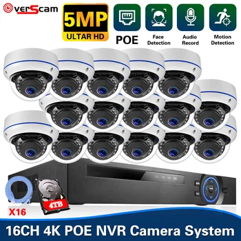 H.265 16CH 4K POE NVR Комплект Система Видеонаблюдения 5MP POE IP Камера Видеонаблюдения Системный Комплект Аудиозапись XMEYE IP Cam Set 16-Канальный
