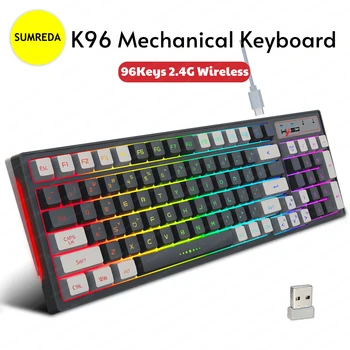 K96 2,4 G Bluetooth Беспроводная Механическая клавиатура 96 клавиш Keycaps TYPE-C Проводная Игровая клавиатура с подсветкой RGB Для компьютера Ноутбука
