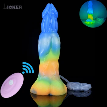 Licker Новый Большой Фаллоимитатор с дистанционным управлением для Эякуляции, имитирующий вибрацию, светящийся вибратор, Сексуальные забавные игрушки для взрослых для женщин