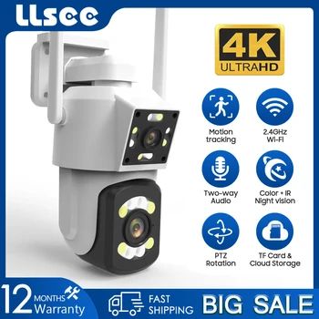 LLSEE HD 8MP 4K 10X Двухэкранная безопасная камера наружного наблюдения Беспроводная WiFi IP-камера ночного видения С поддержкой протокола ONVIF