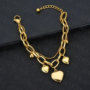 MEYRROYU, Модные двухслойные браслеты-цепочки золотого цвета с сердечками, Новинка 2021 года для женщин, модные подарочные вечерние украшения