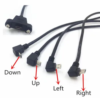 Micro USB Вверх и вниз, влево и вправо Удлинительный кабель под углом 90 Градусов от мужчины к женщине 5Pin С винтами Отверстие для крепления на панели 0,3 м/30 см