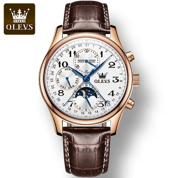 OLEVS 6667 Деловые водонепроницаемые мужские наручные часы с многофункциональным ремешком из нержавеющей стали, автоматические механические часы для мужчин