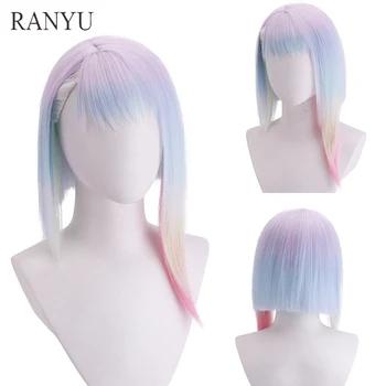 RANYU Cyberpunk Женский синтетический парик с коротким Омбре и прямыми волосами, термостойкий парик для аниме-Косплей вечеринки