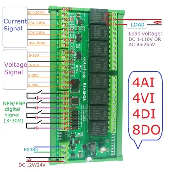 RS485 NPN/PNP Modbus RTU PLC Плата расширения ввода-вывода 8DO-4DI-8AI 4DO-2DI-3AI 4-20 МА 0-10 В Модуль сбора аналогового тока напряжения