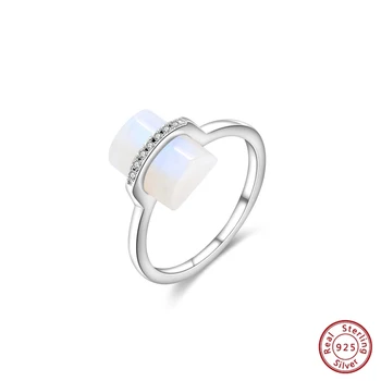 S925 Серебряное геометрическое кольцо с Лунным камнем |Уникальный дизайн | Модные украшения для женщин
