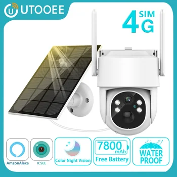 UTOOEE 5MP 4G Солнечная камера Встроенный аккумулятор 7800 мАч PIR Обнаружение Человека Наружная Система Видеонаблюдения WIFI Камера iCSee