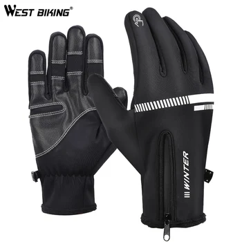 WEST BIKING, Новые зимние велосипедные перчатки, перчатки на полный палец, Мужские Велосипедные противоскользящие перчатки с сенсорным экраном, водонепроницаемые перчатки для MTB Велосипеда