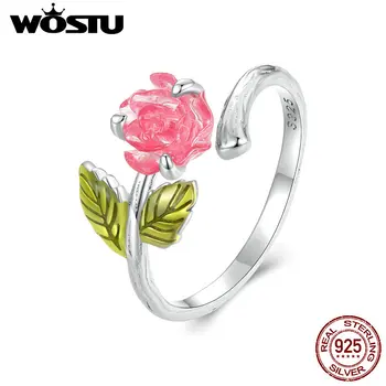WOSTU Настоящее серебро 925 Пробы, меняющие цвет, Открывающиеся кольца с Розами Для женщин, Прекрасные ювелирные изделия для свадебной вечеринки, подарок на годовщину