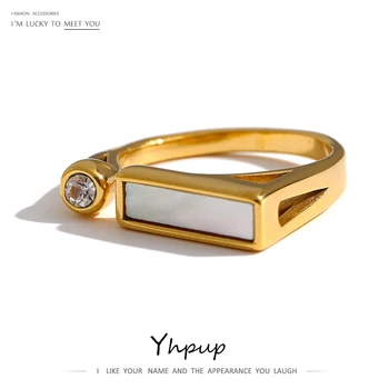 Yhpup Обручальное кольцо из Нержавеющей Стали для Женщин, Изысканный Кубический Цирконий, Натуральная Оболочка, Кольцо на Палец, Аксессуары, Bagues Pour Femme