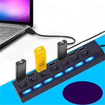 Аксессуары Концентратор для ПК USB-Концентратор 3,0 USB-Разветвитель Multi Multiple 7-портовые Разветвители Hab с Адаптером Питания Компьютера