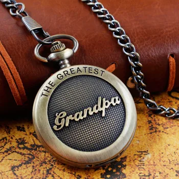 Бронзовые Антикварные кварцевые карманные часы, Винтажный мужской кулон, Высококачественные карманные часы с цепочкой-брелоком для дедушки