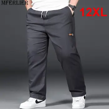 Брюки размера Плюс 12XL, Мужские повседневные брюки с эластичной резинкой на талии, Прямые брюки, мужские модные серые черные брюки, Большие размеры 10XL 12XL