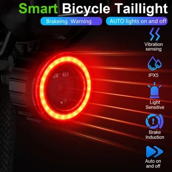 Велосипедный Умный Датчик автоматического Торможения Водонепроницаемый светодиодный USB-Зарядка Велосипедный задний фонарь Велосипедный Задний фонарь Предупреждение Велосипедный Задний фонарь