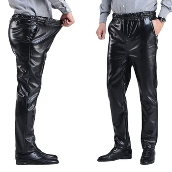 Весенне-осенние мужские кожаные брюки, умные повседневные мужские брюки из искусственной кожи, большие размеры, оверсайз