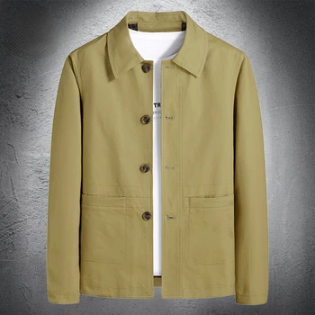 Весенние мужские куртки, повседневная однотонная ветровка, модные винтажные однобортные пальто с лацканами, Хлопковая высококачественная осенняя куртка для мужчин
