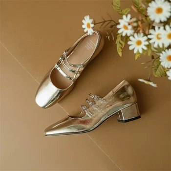 Весенняя женская обувь с ремешком на щиколотке, серебристые босоножки Zapatos Mujer на толстом каблуке с квадратным носком, модные женские туфли-лодочки Mary Janes