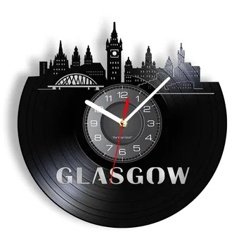 Виниловая пластинка Glasgow Skyline, Настенные часы для домашнего офиса, Шотландские Небоскребы, Архитектура Городского пейзажа, Бесшумные кварцевые настенные часы