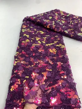 Высококачественная Африканская Нигерийская Тюлевая Кружевная ткань С вышивкой пайетками Французские 3D Цветы Кружевное Шитье Платья для выпускного вечера Из Органзы