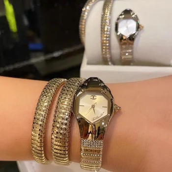 Высококачественные модные женские часы в виде змеи