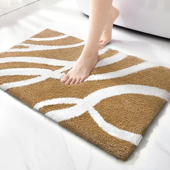 Геометрический полосатый коврик для ванной, утолщенный флокированный коврик для ванной из микрофибры, чрезвычайно быстрое впитывание воды, нескользящий коврик для ванной