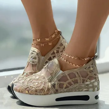 Дышащие трикотажные сетчатые повседневные тонкие туфли с острым носком на плоской подошве, женские кроссовки с цветочной вышивкой, Сетчатые кроссовки для женщин