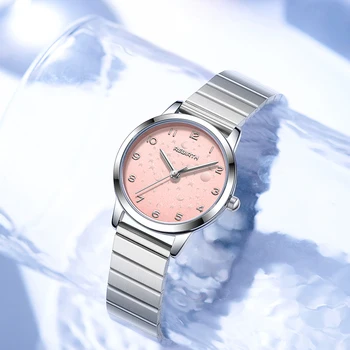 Женские кварцевые наручные часы REBIRTH Женские наручные часы из нержавеющей стали для женщин СеребристоРозовый браслет Часы для платья