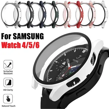 Закаленное стекло + Чехол для Samsung Galaxy Watch 4/5/6 44мм40мм Защитная Пленка для экрана, Бампер, Твердая Матовая Защитная крышка По всему Периметру