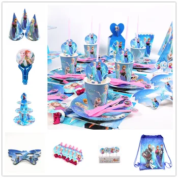 Замороженные Disney Kids Girls Favor Birthday Pack Украшение для вечеринки, Чашки, Тарелки, Детский душ, Одноразовая посуда, принадлежности