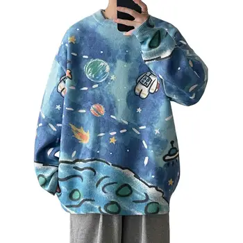 Зимний свитер с космическим принтом, вязаный свитер с защитой От усадки, осенняя мужская одежда