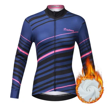 Зимняя флисовая майка для езды на Велосипеде, Женская Велосипедная одежда, сохраняющая тепло, Велосипедная рубашка С Длинным рукавом