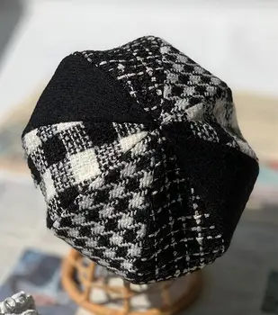 Зимняя шапка Женская Новая Клетчатая восьмиугольная кепка Painter Vintage